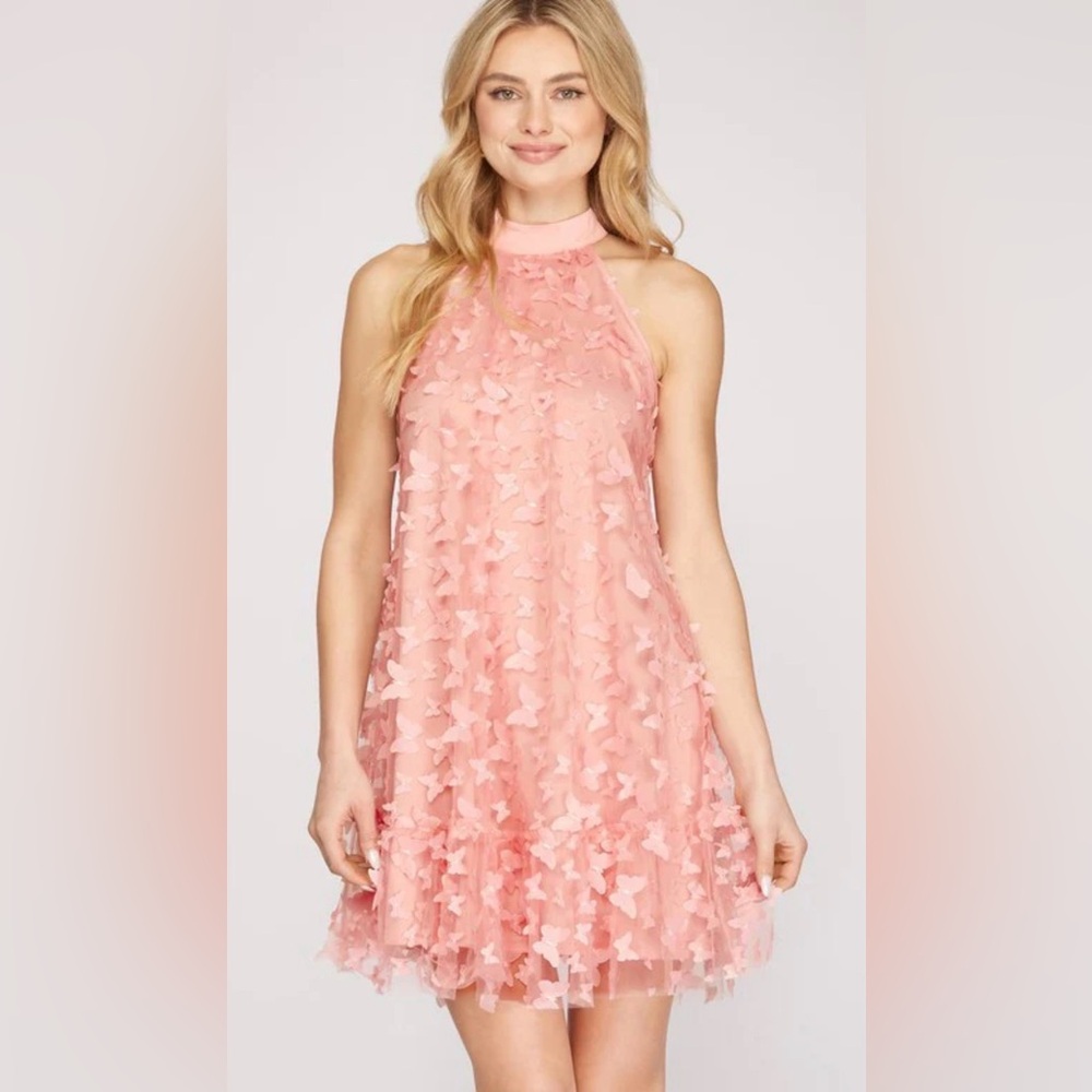 She + Sky Pink Butterfly Dress